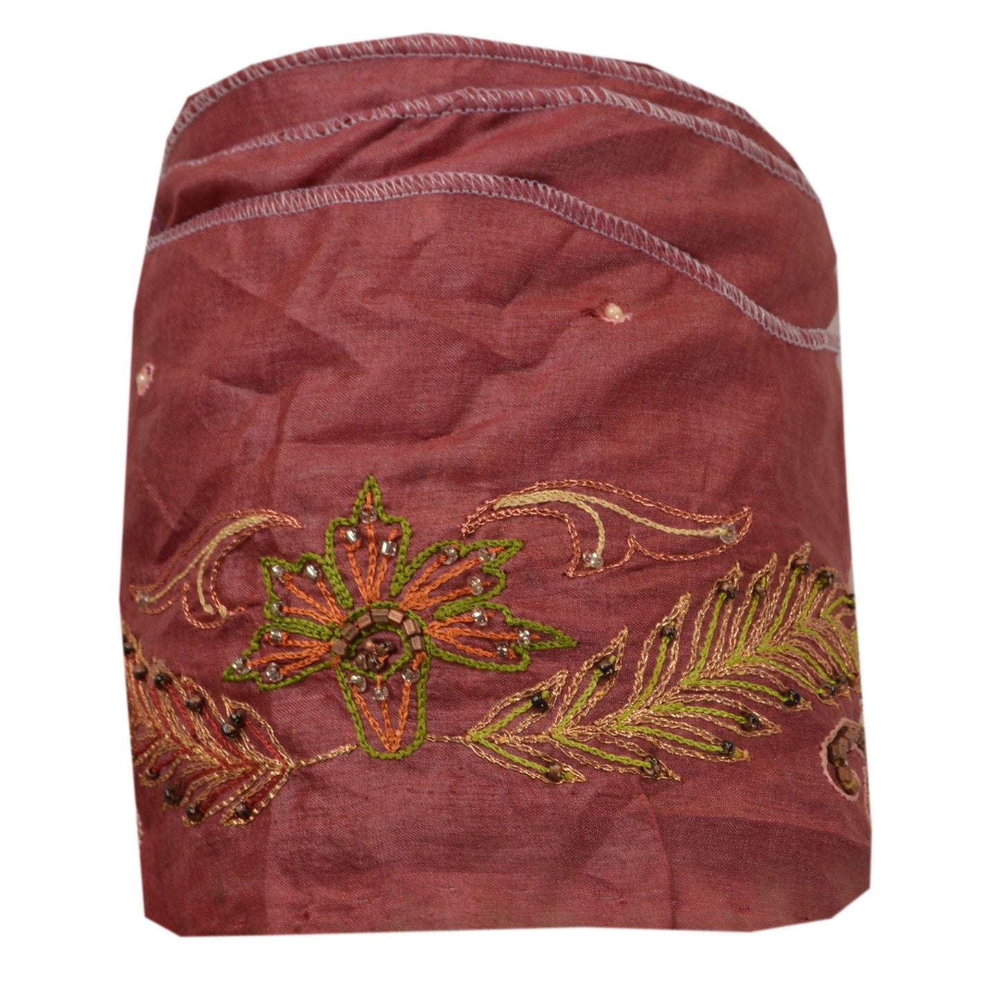 Sanskriti Vintage Sari Border Antique Hand Beaded 1YD Trim Zari Pink Craft Lace