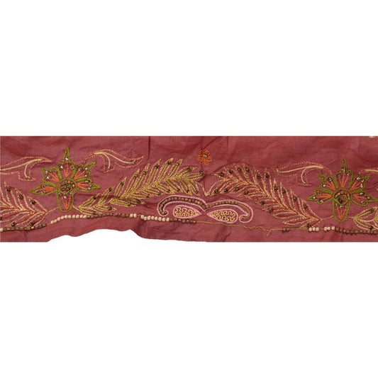 Sanskriti Vintage Sari Border Antique Hand Beaded 1YD Trim Zari Pink Craft Lace