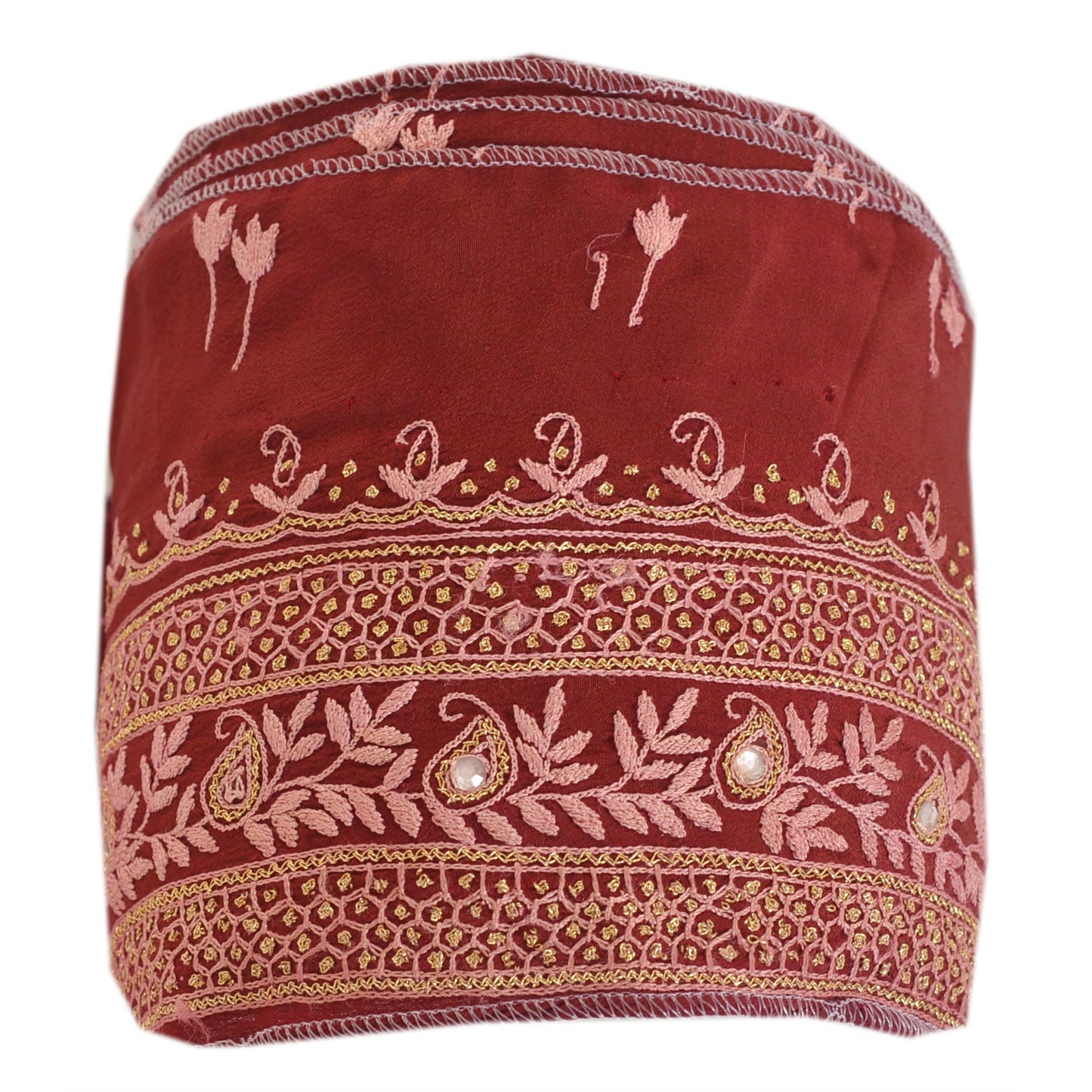 Sanskriti Vintage Sari Border Hand Beaded 1 YD Indian Trim Sewing Dark Red Lace