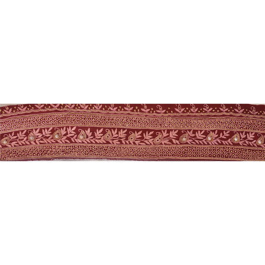 Sanskriti Vintage Sari Border Hand Beaded 1 YD Indian Trim Sewing Dark Red Lace