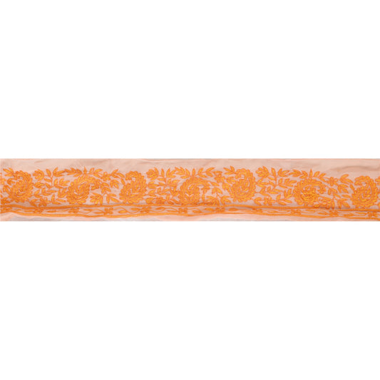 Sanskriti Vintage Sari Border Hand Embroidered 1 YD Trim Sewing Peach Craft Lace