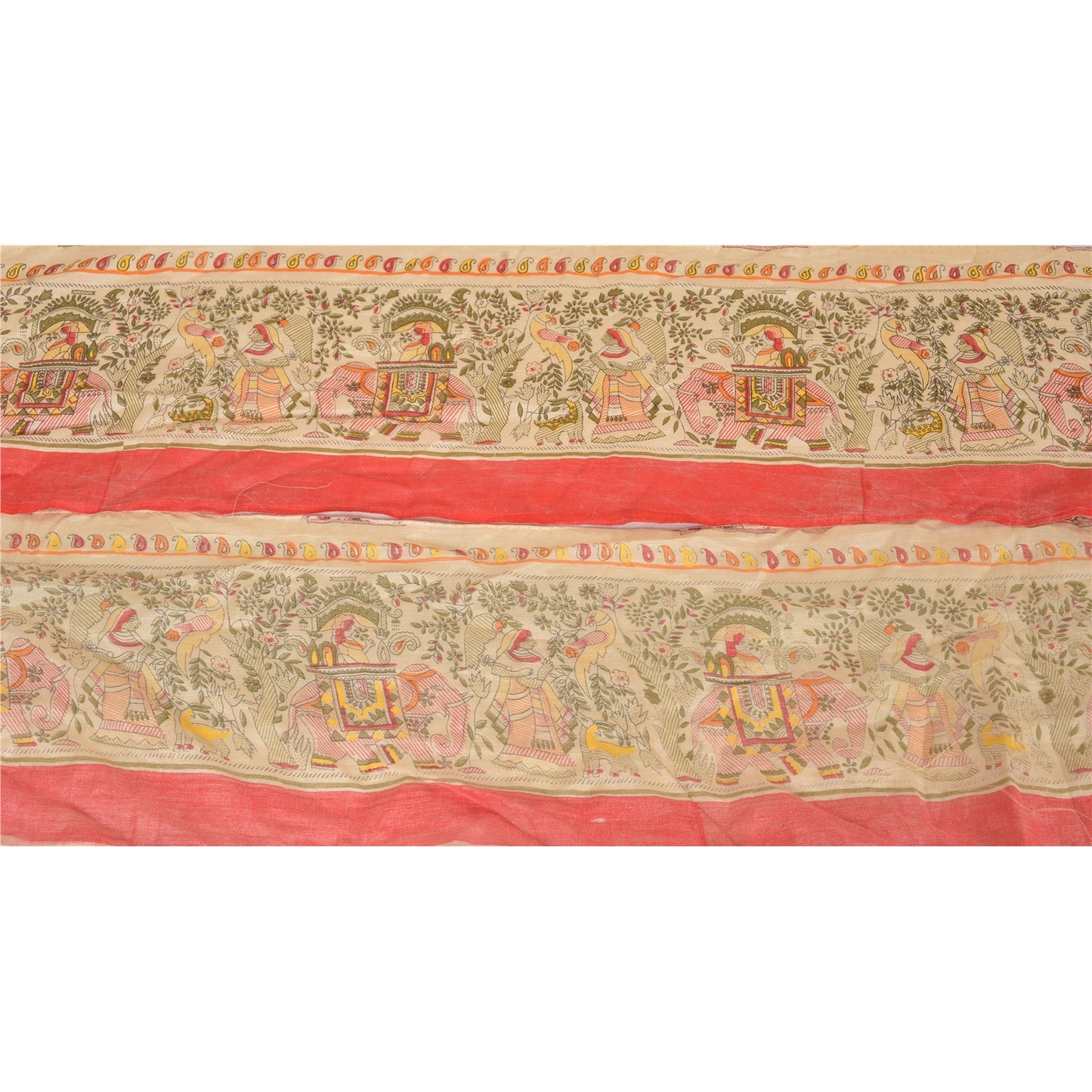 Sanskriti Vintage Sari Border Madhubani Printed 1Yd Trim Sewing Cream Craft Lace