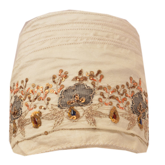 Sanskriti Vintage Sari Border Hand Beaded 1 Yd Craft Trim Sewing Cream Lace