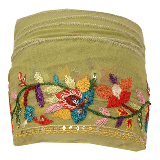 Sanskriti Vintage Sari Border Hand Beaded 1 Yard Trim Sewing Green Decor Lace