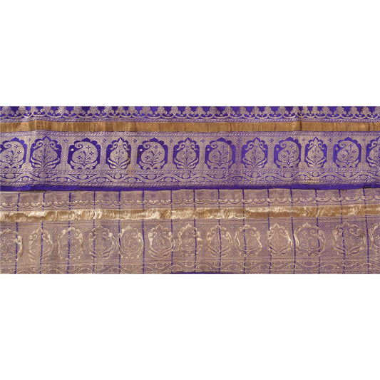 Sanskriti Vintage Sari Border Woven Brocade 1 YD Trim Craft Sewing Blue 4W Lace