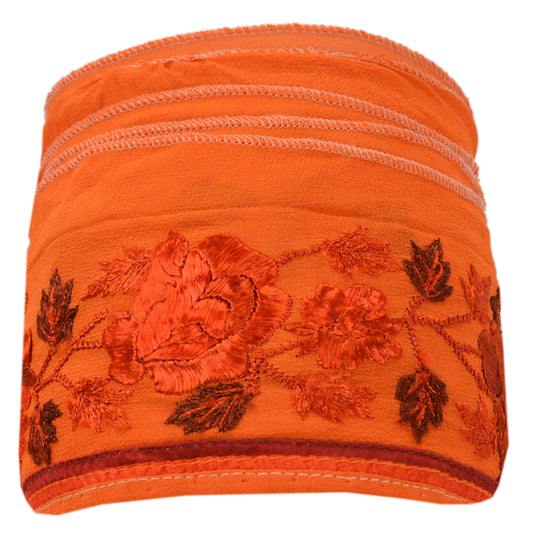 Sanskriti Vintage Parsi Sari Border Hand Embroided 1Yd Sewing Orange Craft Lace