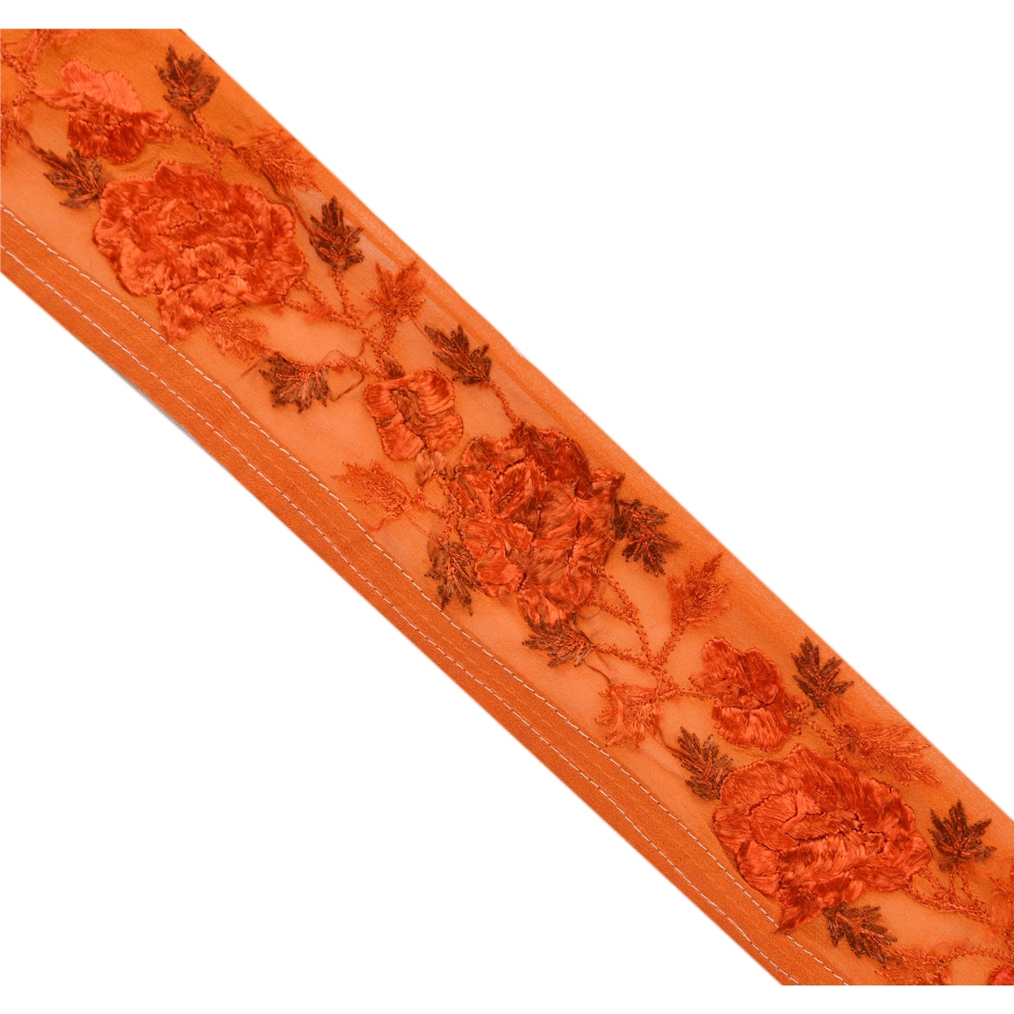 Sanskriti Vintage Parsi Sari Border Hand Embroided 1Yd Sewing Orange Craft Lace