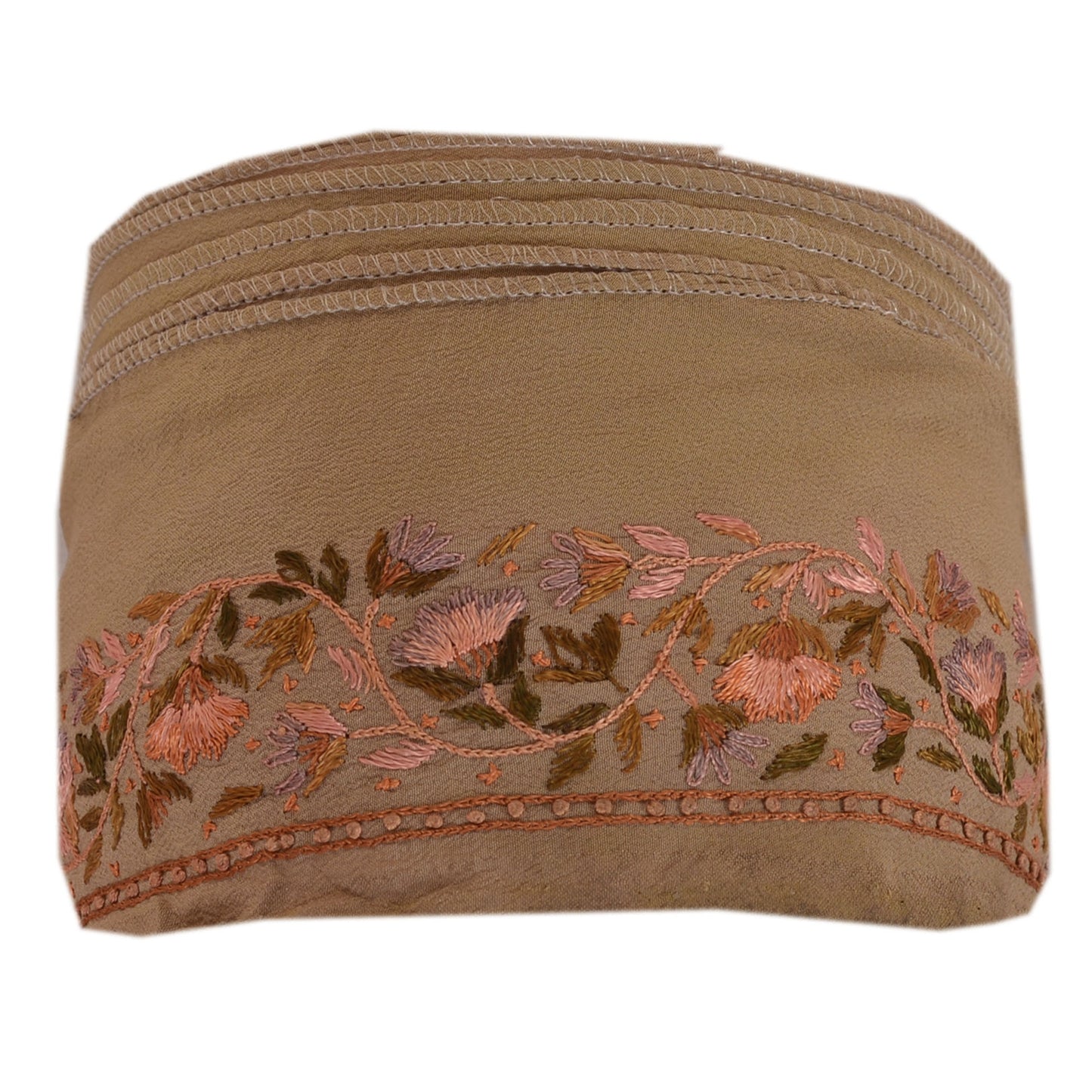 Sanskriti Vintage Sari Border Hand Embroidered 1Yd Indian Trim Ribbon Brown Lace