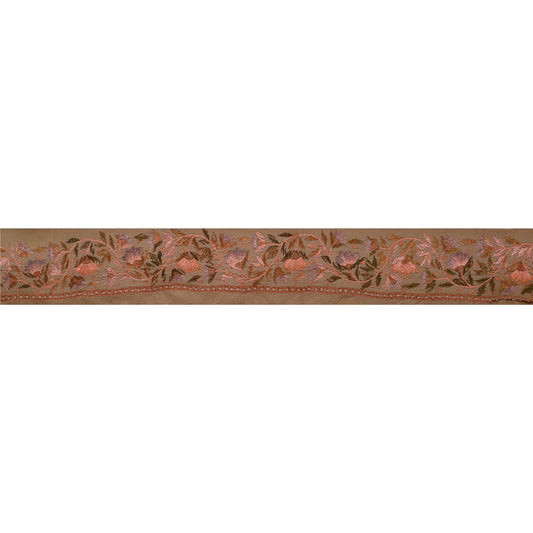 Sanskriti Vintage Sari Border Hand Embroidered 1Yd Indian Trim Ribbon Brown Lace