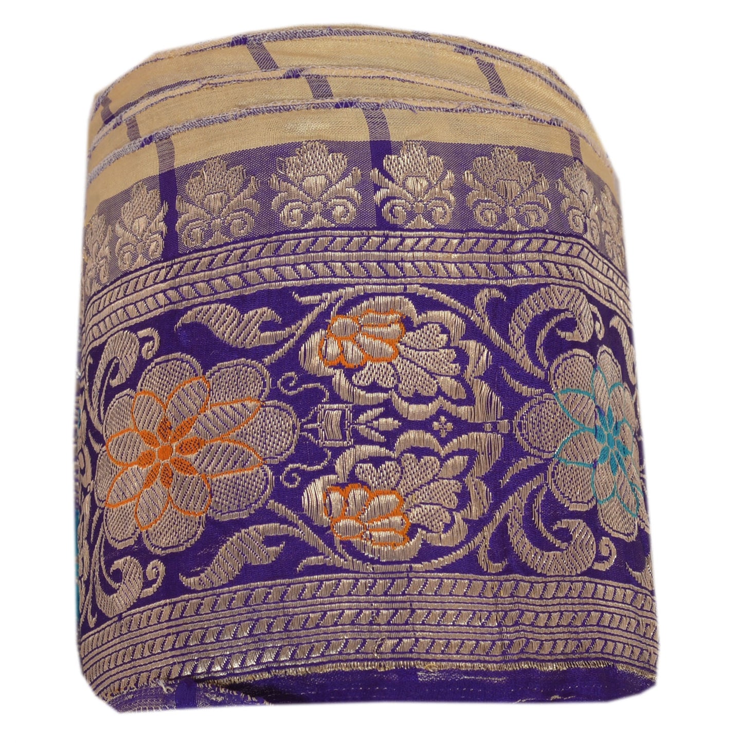 Sanskriti Vintage Sari Border Woven Brocade 1Yd Trim Craft Sewing Blue Zari Lace