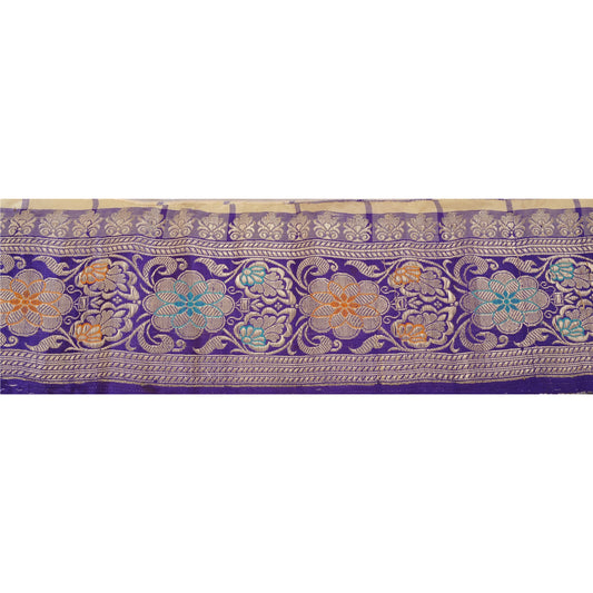 Sanskriti Vintage Sari Border Woven Brocade 1Yd Trim Craft Sewing Blue Zari Lace