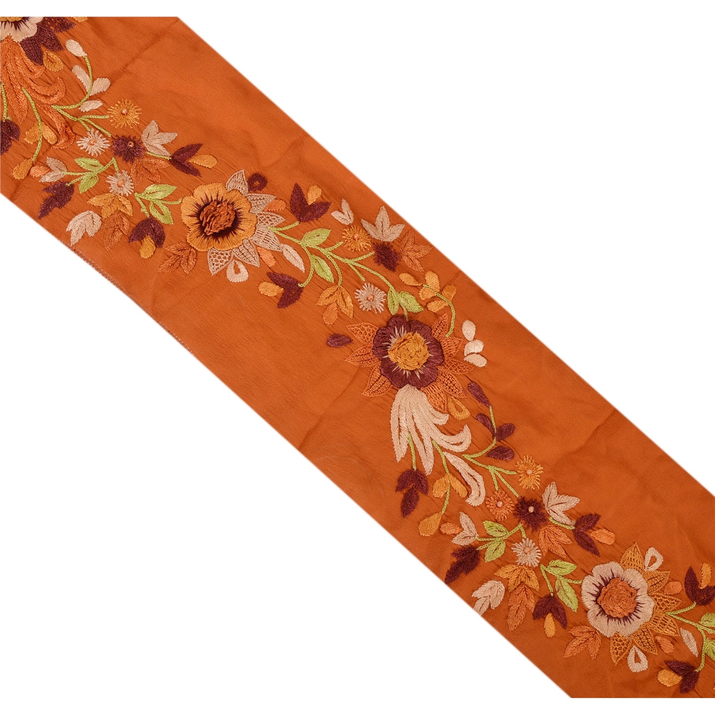Sanskriti Vintage Sari Border Hand Beaded 1 Yd Indian Trim Sewing Orange Lace
