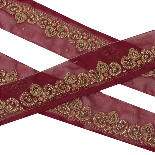 Sanskrit Vintage Border Antique Hand Embroidered 1YD Trim Sewing Red Craft Lace