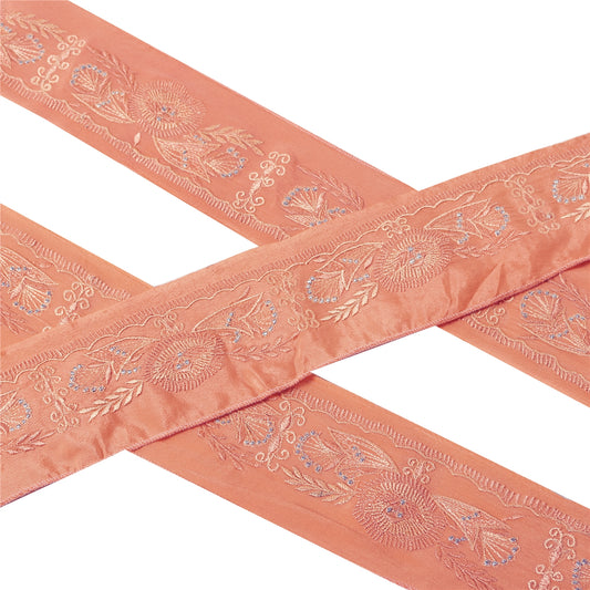 Sanskrit Vintage Border Antique Embroidered 1 YARD Trim Sewing Peach Craft Lace