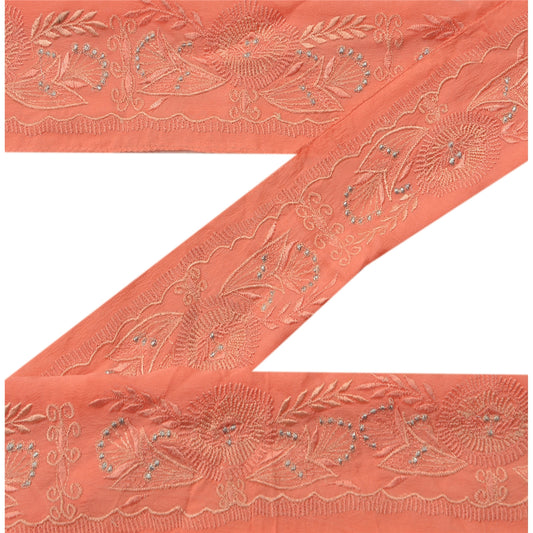 Sanskriti Vintage Border Antique Embroidered 1 YARD Trim Sewing Peach Craft Lace