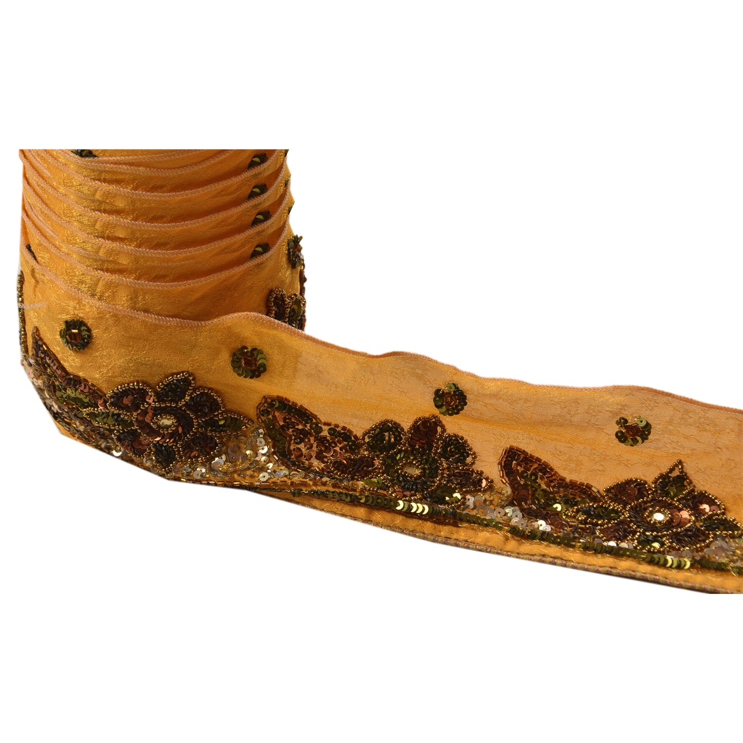 Sanskriti Vintage Sari Border Hand Beaded 1 Yd Indian Trim Sewing Yellow Lace