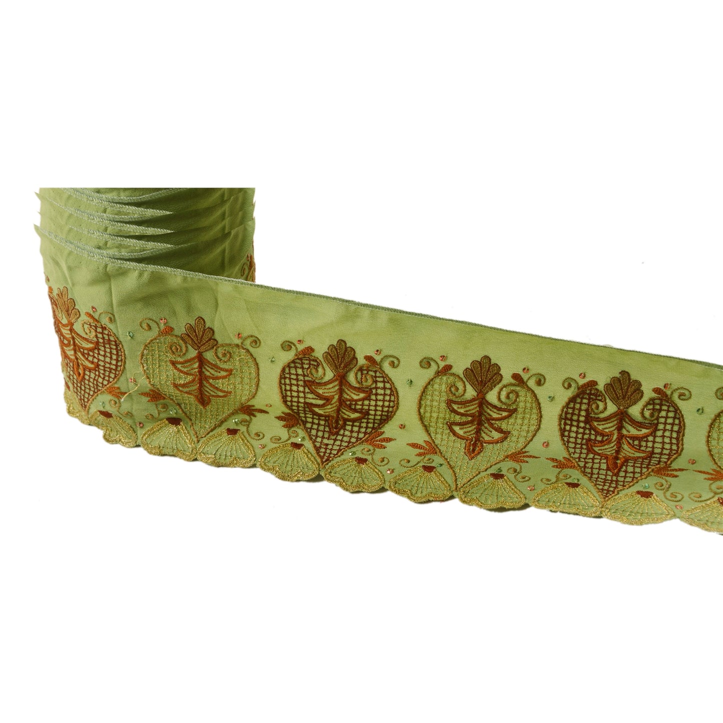 Sanskriti Vintage Sari Border Hand Beaded 1 Yd Indian Trim Sewing Green Lace