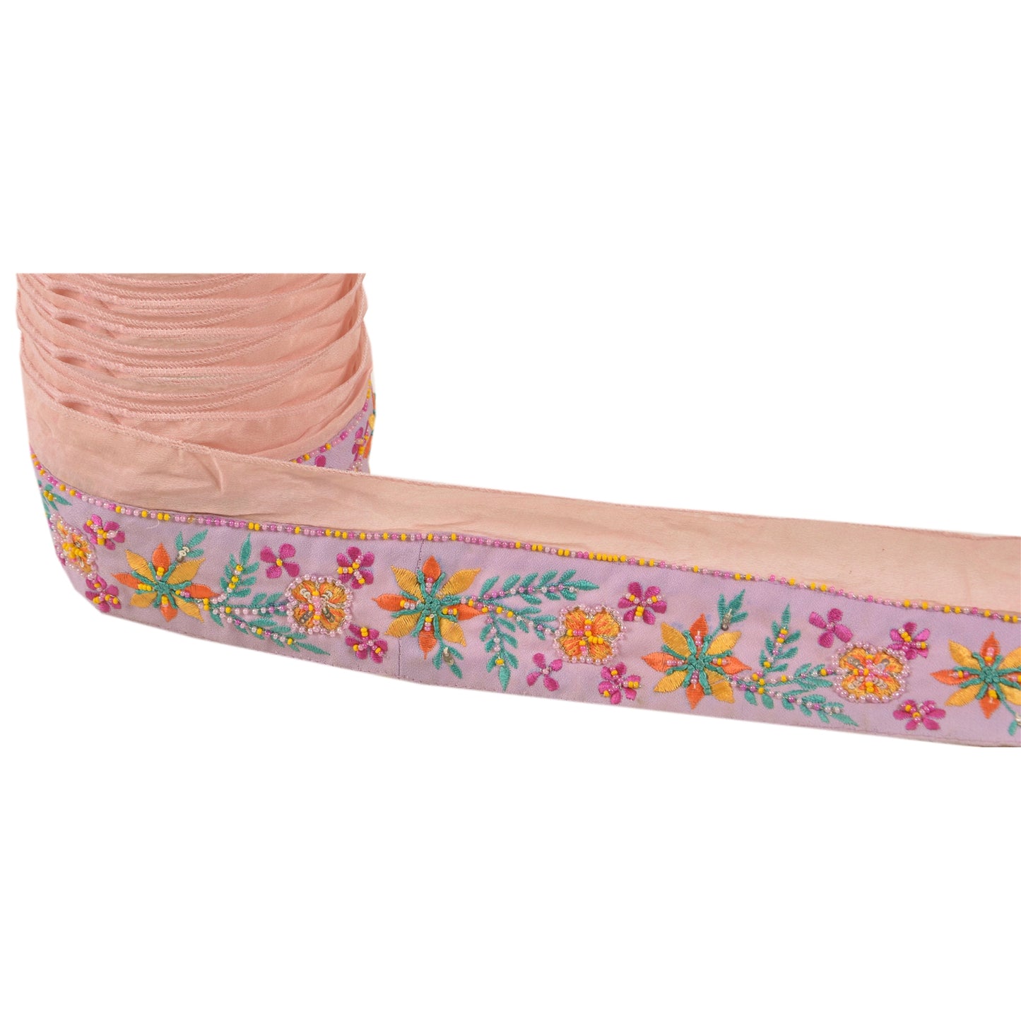 Sanskriti Vintage Sari Border Hand Beaded 1 Yd Trim Sewing Purple Craft Lace