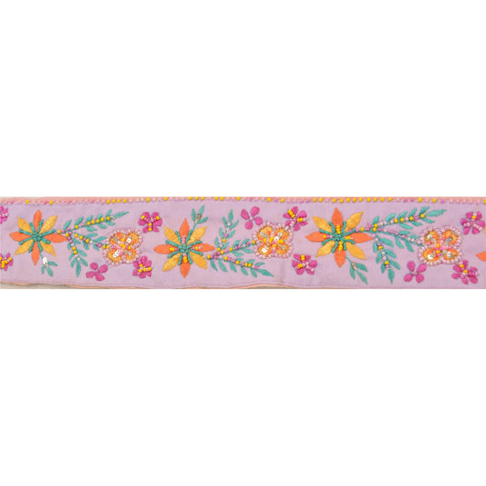 Sanskriti Vintage Sari Border Hand Beaded 1 Yd Trim Sewing Purple Craft Lace