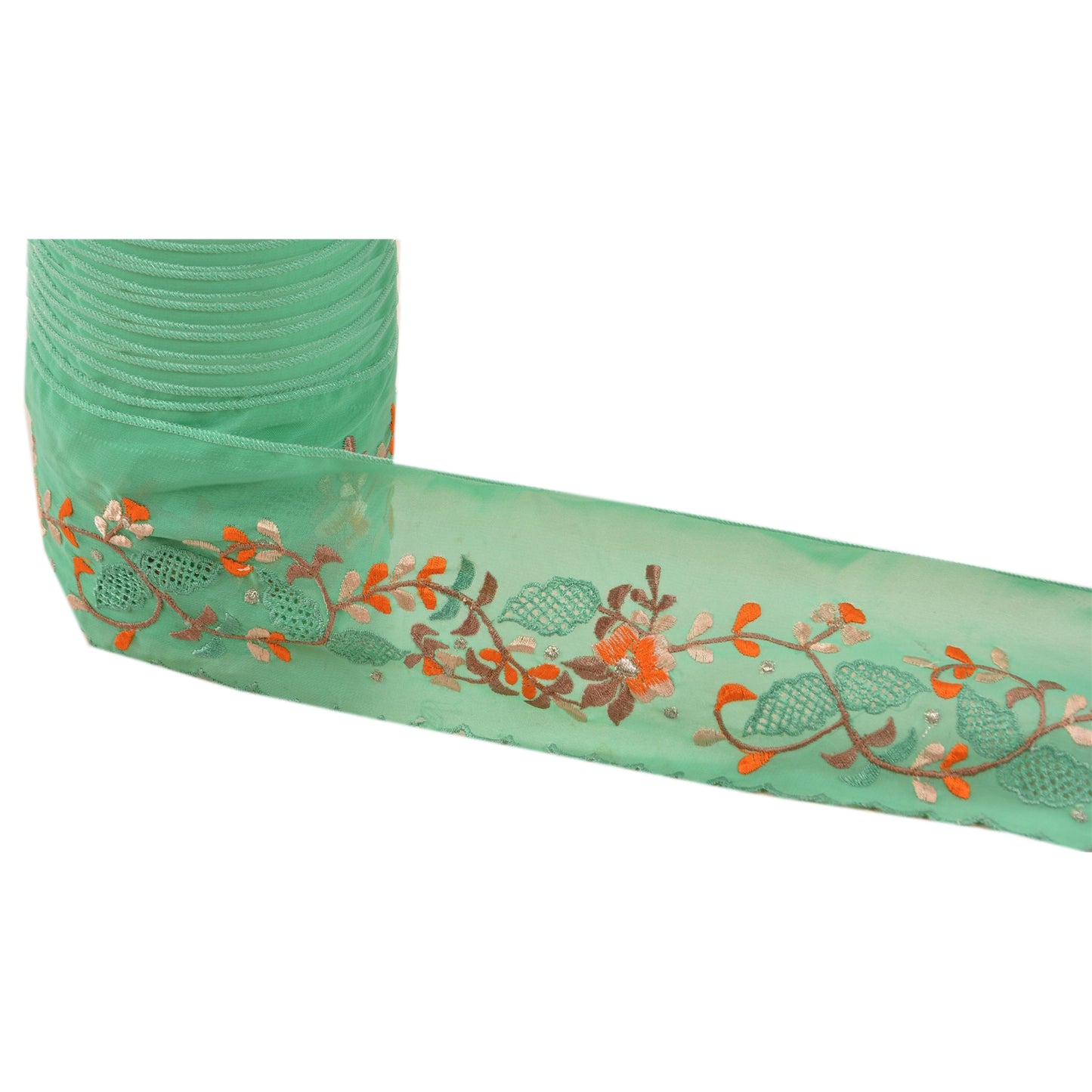 SANSKRITI VINTAGE Border Antique Embroidered 1 YD Trim Sewing Green Craft Lace