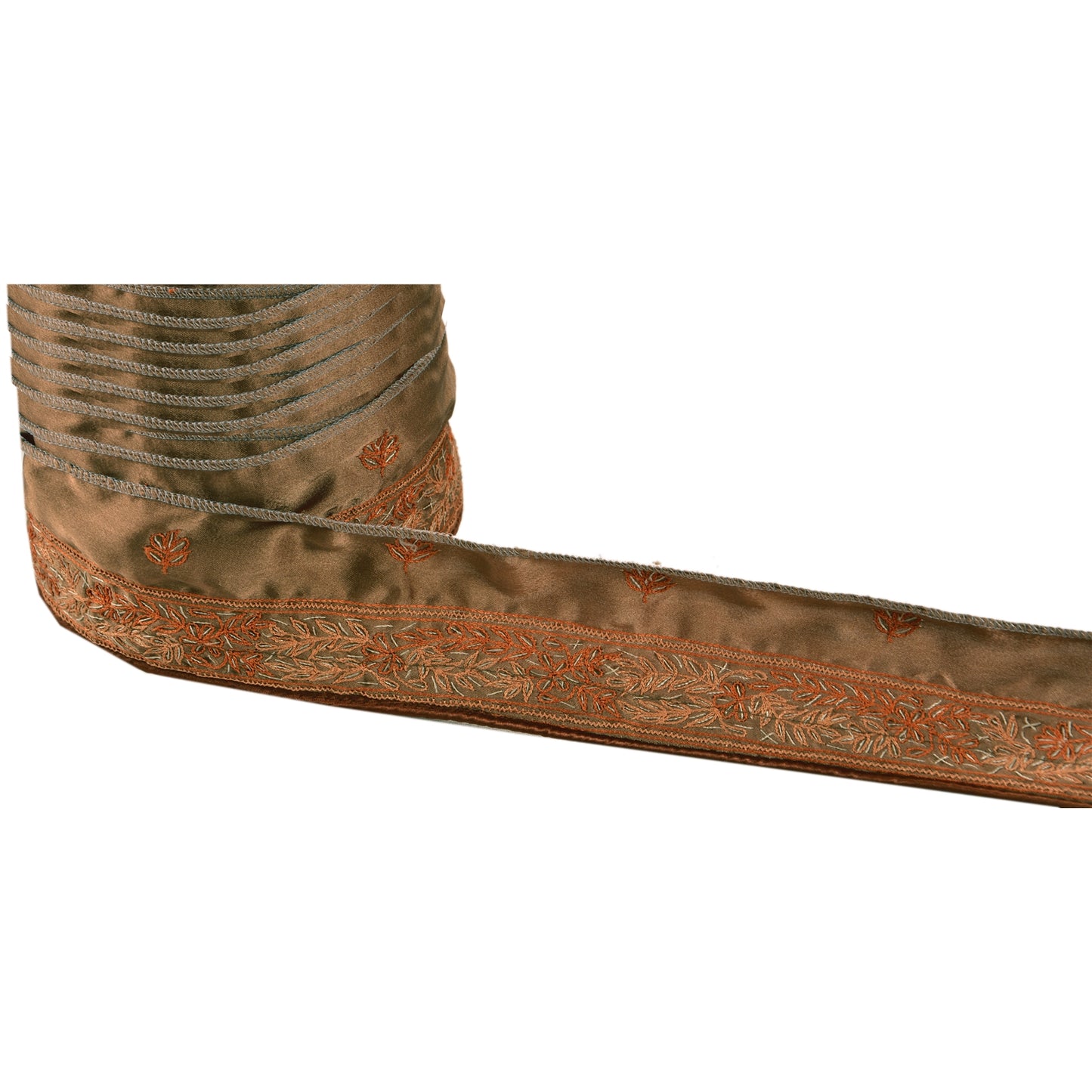 Sanskriti Vintage Sari Border Hand Embroidered 1Yd Indian Trim Ribbon Brown Lace