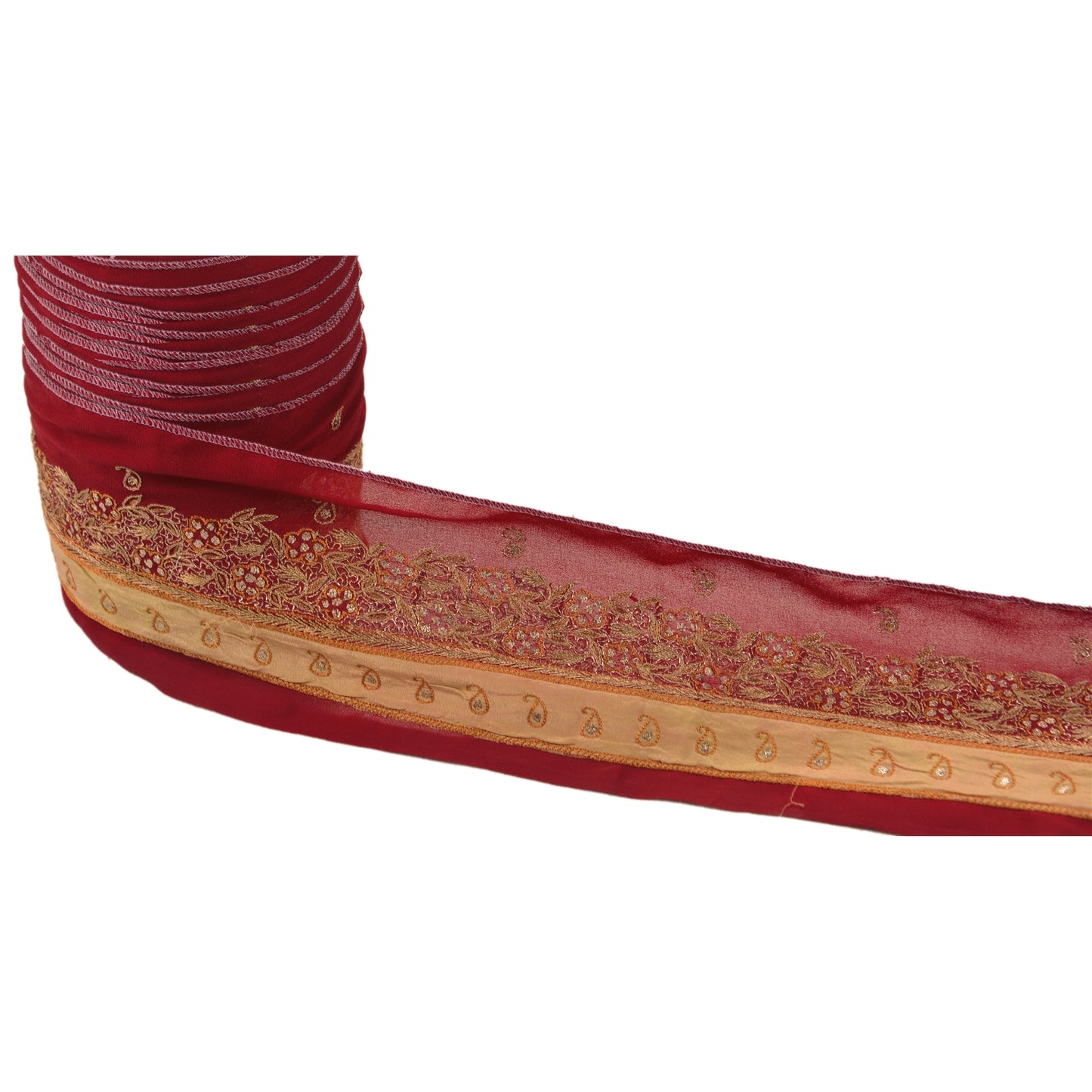 Sanskriti Vintage Sari Border Hand Embroidered 1YD Trim Sewing Red Craft Lace