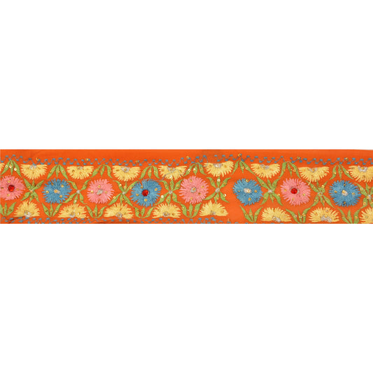 Sanskriti Vintage Sari Border Hand Beaded 1 Yd Indian Trim Sewing Orange Lace