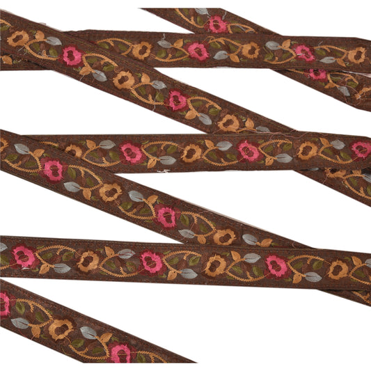 Sanskriti Vintage Sari Border Embroidered 1 Yd Trim Sewing Brown Craft Lace