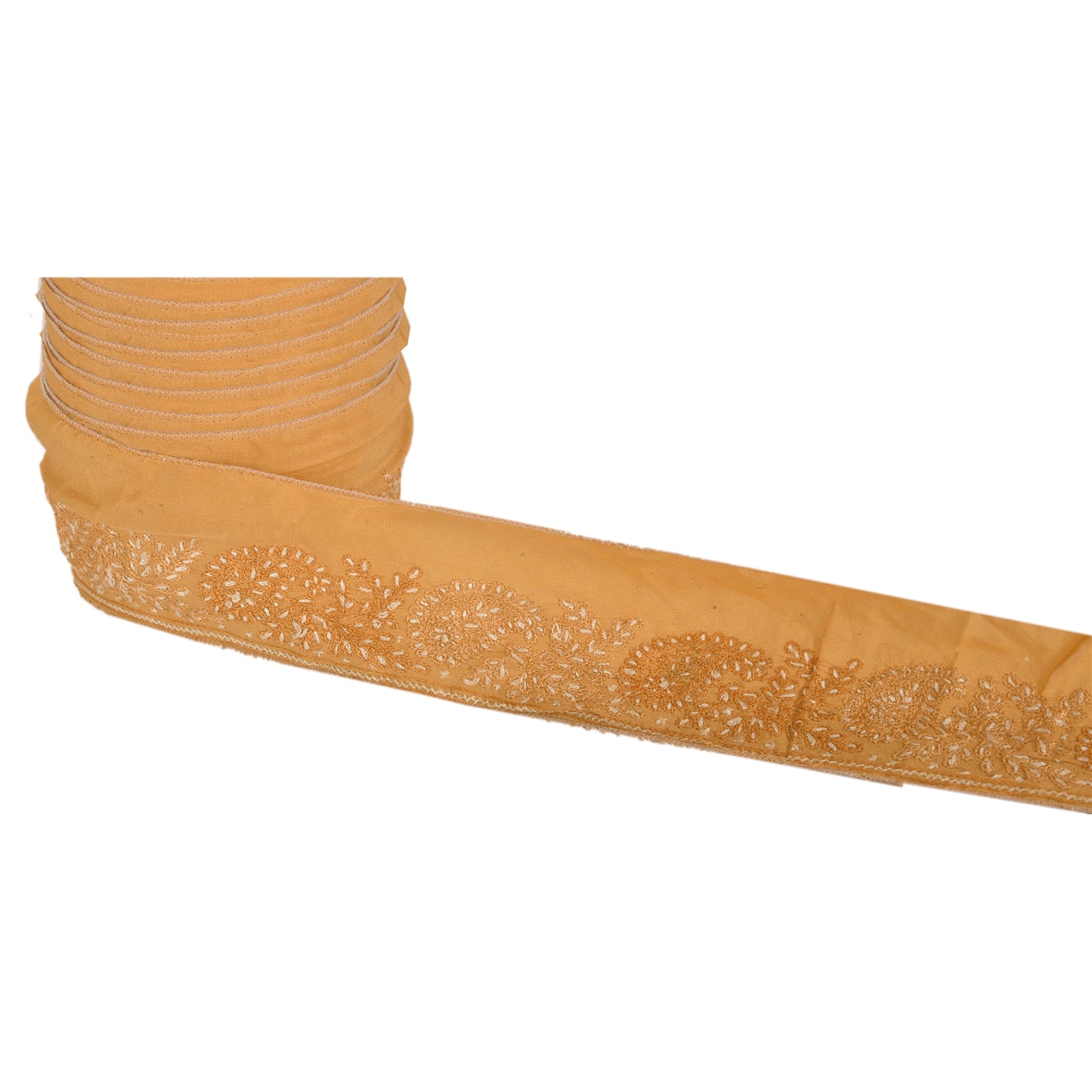 Sanskriti Vintage Sari Border Hand Embroidered 1 YD Indian Trim Ribbon Cream