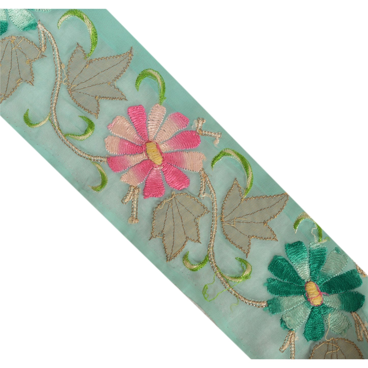 Sanskriti Vintage Sari Border Hand Embroidered 1 Yd Trim Sewing Blue Craft Lace