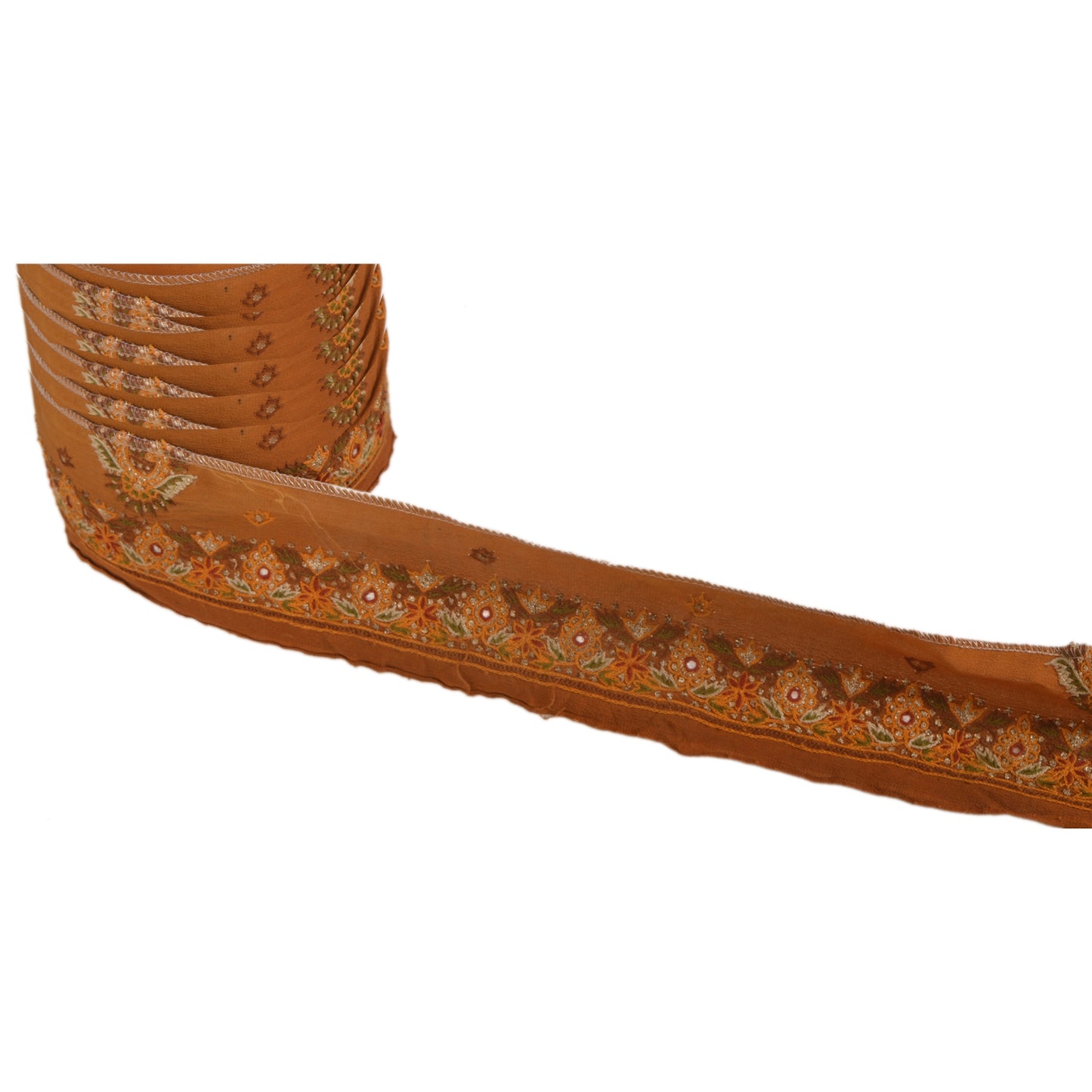 Sanskriti Vintage Sari Border Hand Embroidered 1Yd Trim Sewing Brown Craft Lace