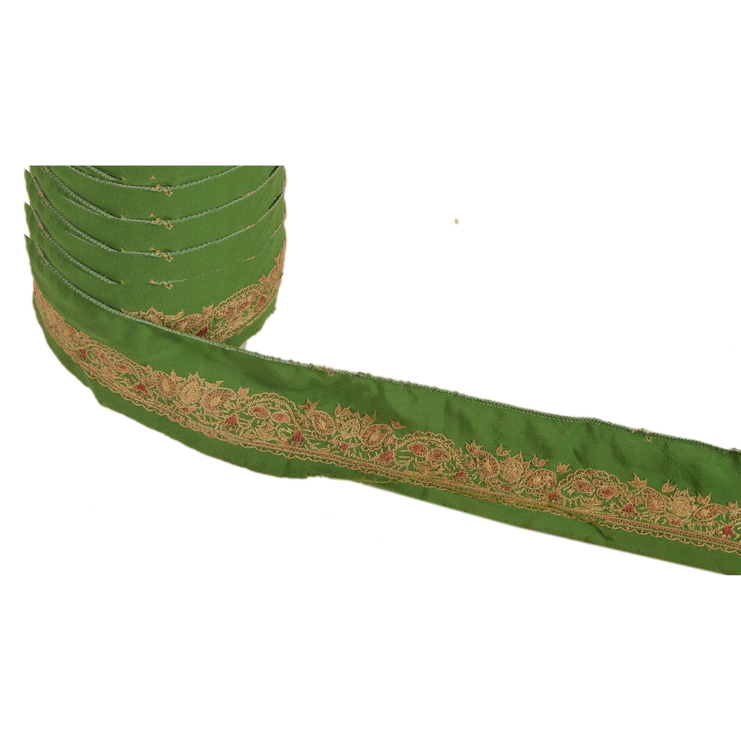 SANSKRITI VINTAGE Border Hand Embroidered 1 YD Indian Trim Ribbon Green Lace
