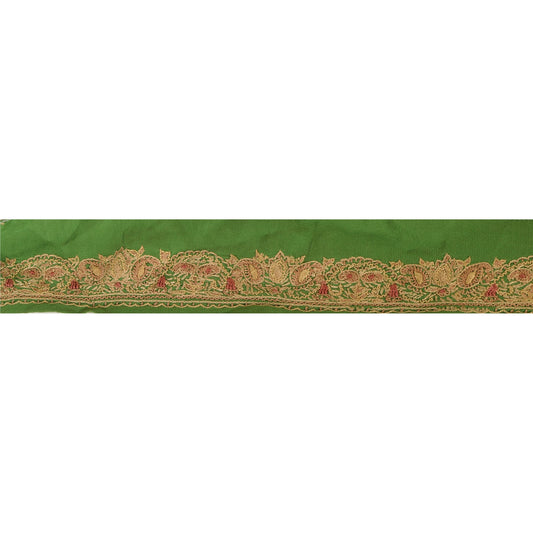 SANSKRITI VINTAGE Border Hand Embroidered 1 YD Indian Trim Ribbon Green Lace