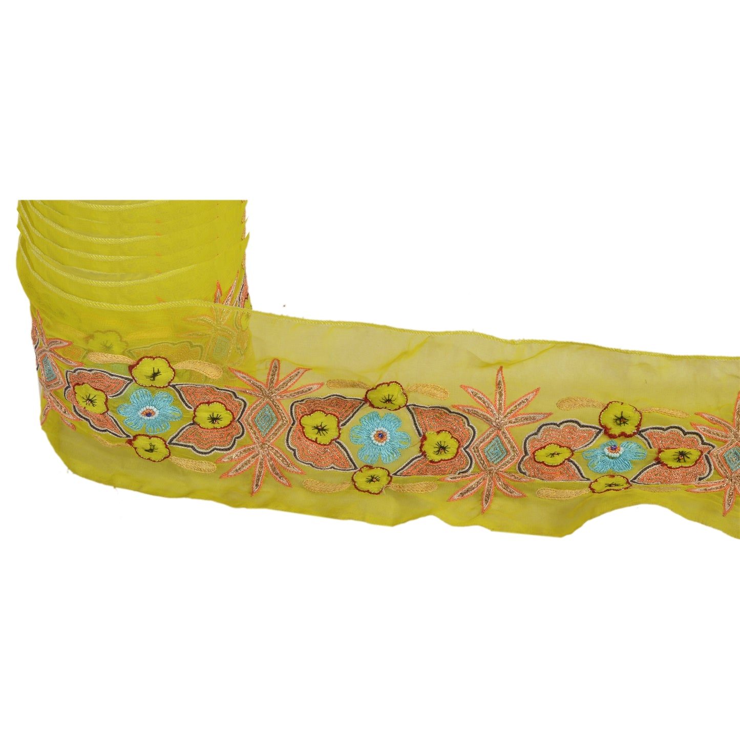 Sanskriti Vintage Sari Border Hand Beaded 1 Yd Trim Sewing Green Craft Zari Lace