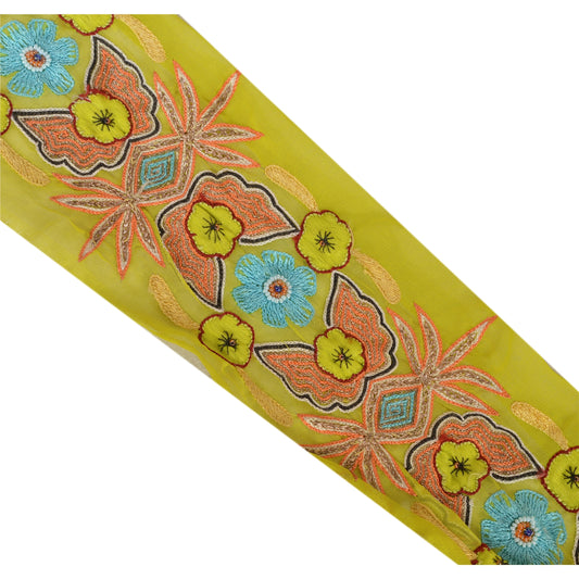 Sanskriti Vintage Sari Border Hand Beaded 1 Yd Trim Sewing Green Craft Zari Lace