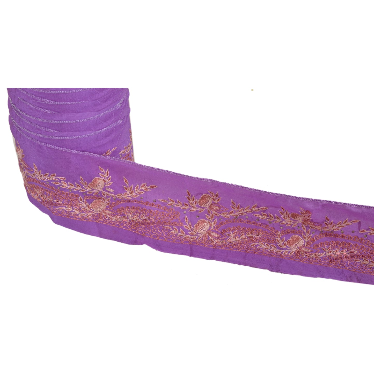 Sanskriti Vintage Sari Border Hand Embroidered 1Yd Trim Sewing Purple Craft Lace