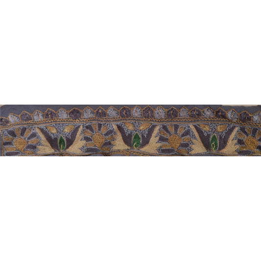 Sanskriti Vintage Sari Border Hand Embroidered 1 Yd Indian Trim Ribbon Blue Lace