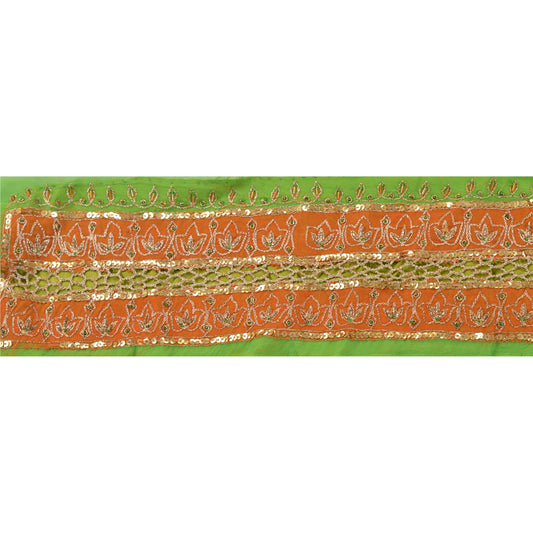 Sanskriti Vintage Sari Border Hand Beaded 1Yd Indian Trim Sewing Green Zari Lace