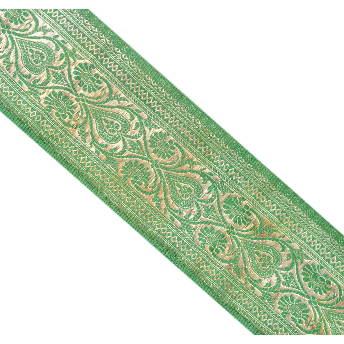 Sanskriti Vintage Sari Border Woven Brocade 1 Yd Trim Craft Sewing Green Lace