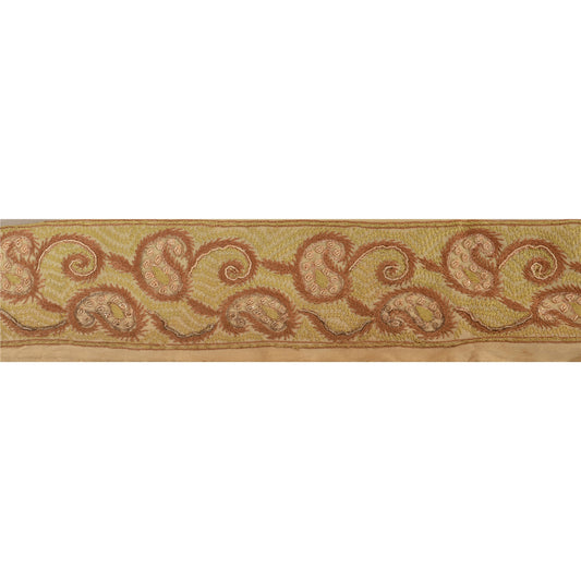 SANSKRITI VINTAGE Border Antique Hand Embroidered 1 YD Trim Sewing Cream Lace