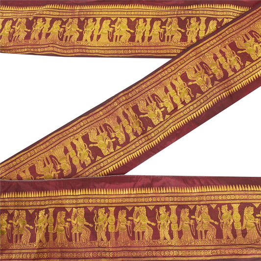 Sanskriti Vintage Sari Border Human Woven Baluchari 1YD Trim Dark Red Ribbon 5.1
