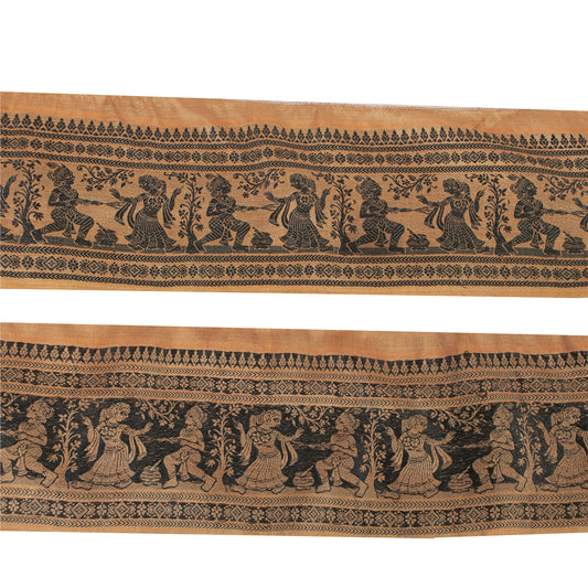 Sanskriti Vintage Sari Border Woven Baluchari 1 YD Indian Trim Sewing Brown Lace