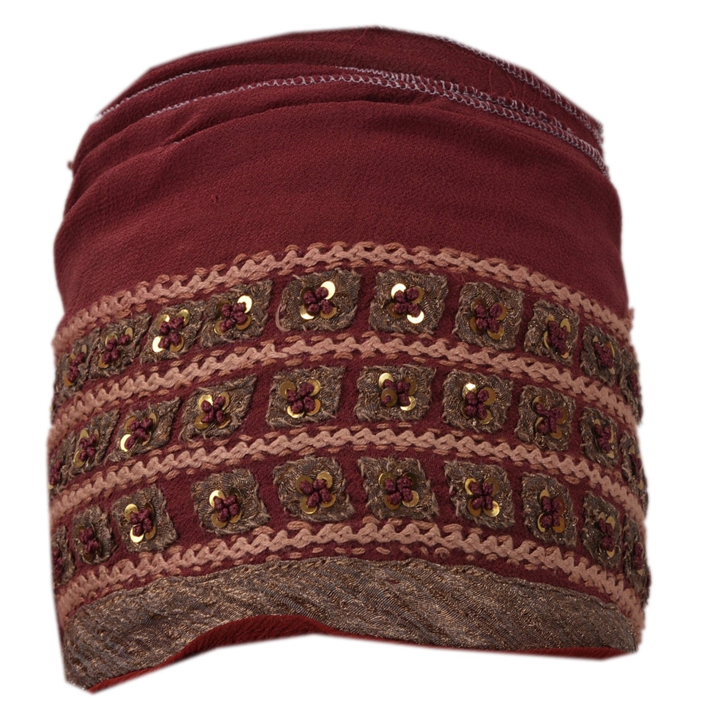 Sanskriti Vintage Border Hand Beaded Sequins 1YD Indian Trim Dark Red Patch Lace