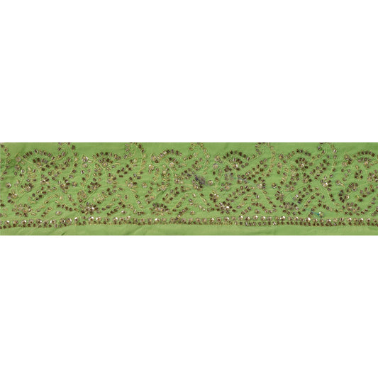 Sanskriti Vintage Sari Border Hand Beaded 1 Yd Indian Trim Sewing Green Lace