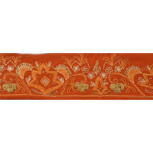 SANSKRITI VINTAGE Border Hand Beaded 1 YD Indian Trim Sewing Orange Lace