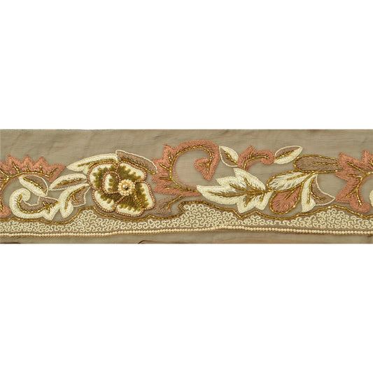 SANSKRITI VINTAGE Border Hand Beaded 1 YD Indian Trim Sewing Green Décor Lace