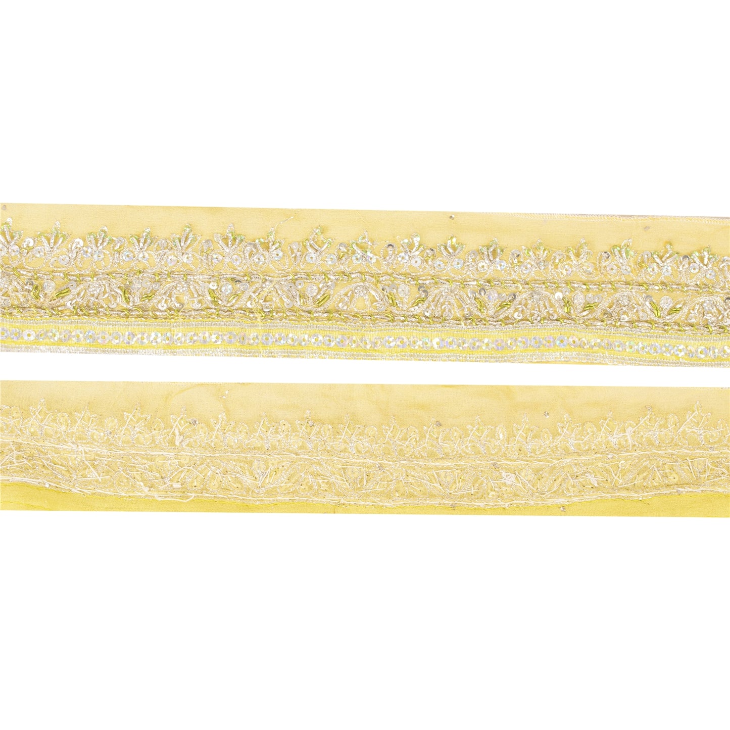 Sanskriti Vintage Border Antique Hand Beaded 1 YD Trim Sewing Green Zardozi Lace