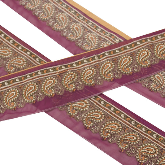 Sanskriti Vintage Border Antique Embroidered 1 YD Trim Sewing Purple Decor Lace