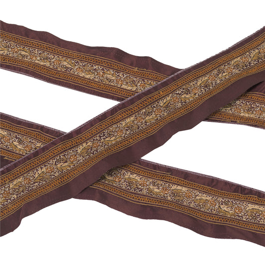 Sanskriti Vintage Border Antique Hand Embroidered 1 YD Trim Ribbon Dark Red Lace