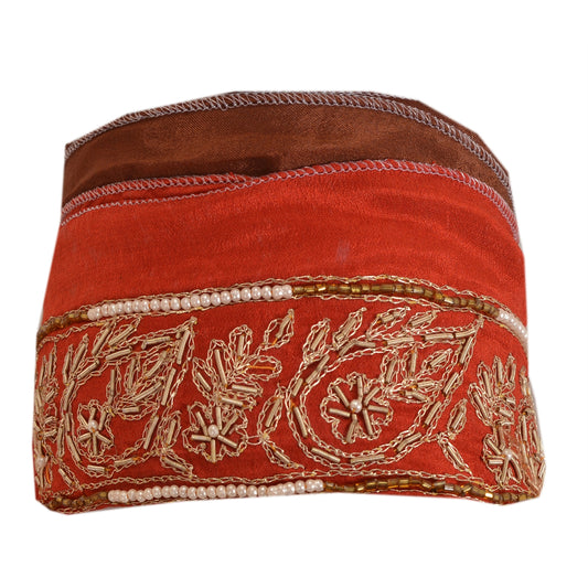 Sanskriti Vintage Saree Border Hand Beaded 1 Yard Trims Dã©Cor Ribbon Brown Lace